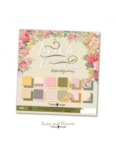 Bloc de Papeles 12x12" - 12 papeles a doble cara Books & Flowers
