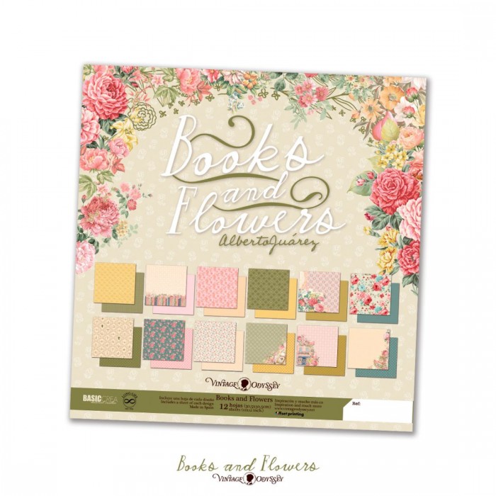 Bloc de Papeles 12x12" - 12 papeles a doble cara Books & Flowers