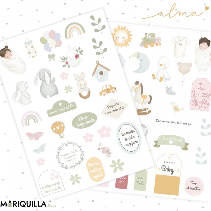 Die cuts colección “Alma” – Bebé 60 Piezas precortadas MARIQUILLA