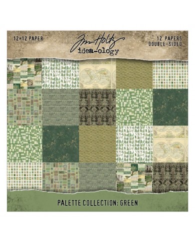 Colección de papeles gruesos Advantus doble cara Idea-ology, 12" x 12" Tim Holtz Verdes
