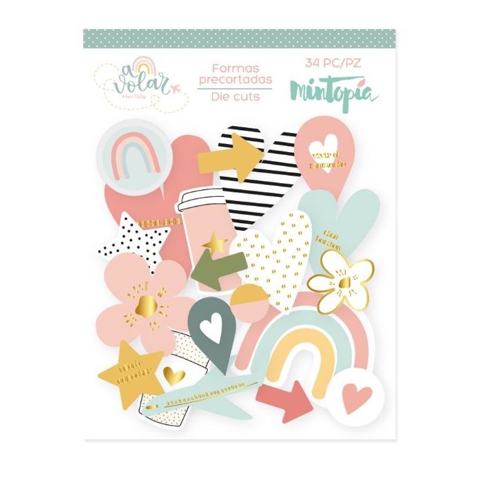 Mintopia - A volar - Die cuts de vellum con foil 36 piezas