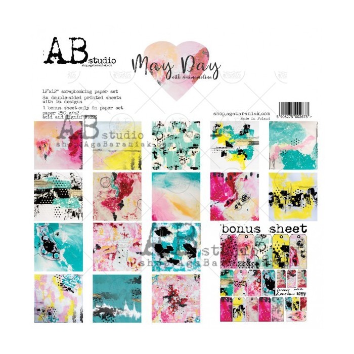 Bloc de Papeles, 8 hojas doble faz + una hoja de tags "May day" ABstudio