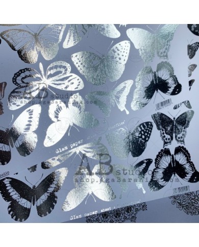 ABstudio - Glam paper silver - sheet 68 - Silver Butterflies - 1 hoja
