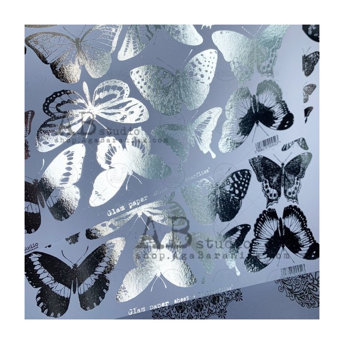 ABstudio - Glam paper silver - sheet 68 - Silver Butterflies - 1 hoja