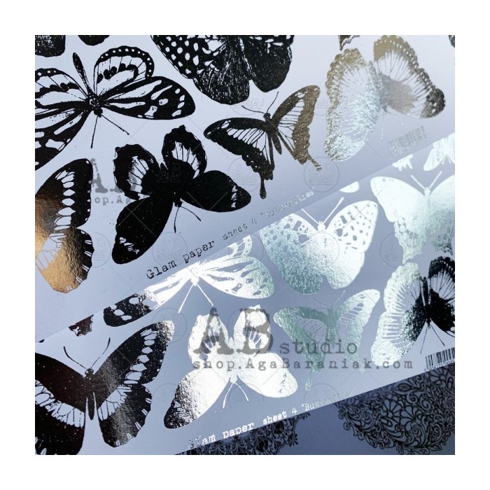 ABstudio - Glam paper silver - sheet 68 - Silver Butterflies - 1 hoja