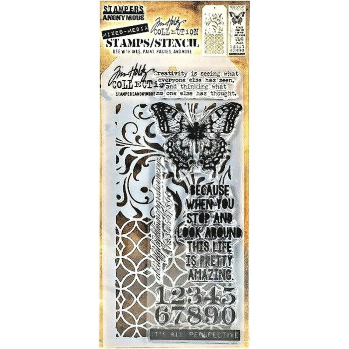 TIM HOLTZ Stamps and Stencil Set - THMM115