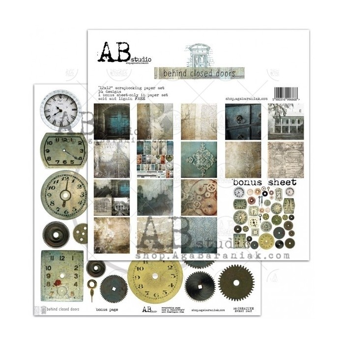 Papeles ABstudio Behind closed doors 8 papeles mas 1 papel de recortables 30x30 cmts
