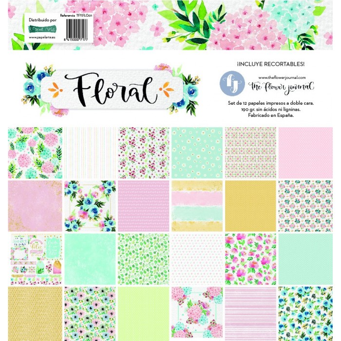 Colección “Floral 12 papeles de 30,5 x 30,5 cm - TheFlowerJournal TFY.FLO.01