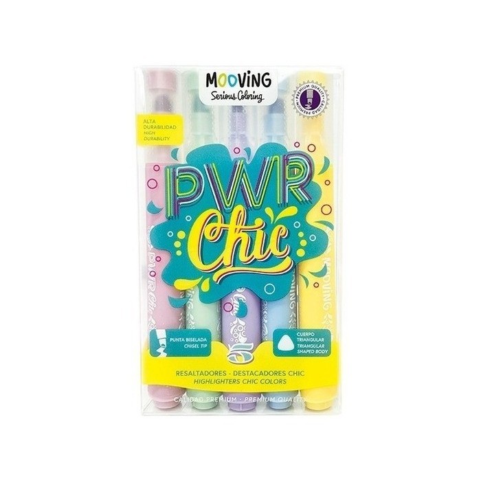 Marcador Resaltador Mooving PWR Chic Caja X 5 Unidades