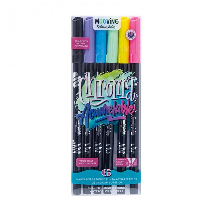 Punta Pincel Mooving Doble Punta Chroma Acuarelables Caja X 6