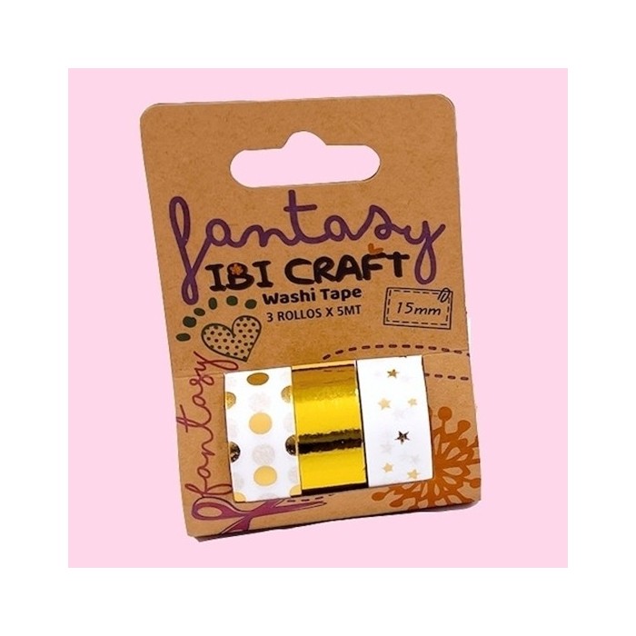 Cinta Adhesiva Ibi Craft Pack X 3 En Papel Foil Dorado