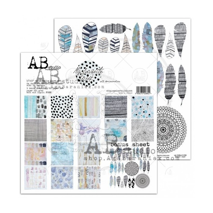Colecciones de Papeles "My favorite week"- 8 papeles doble faz mas 1 hoja de recortables 30x30+bonus page